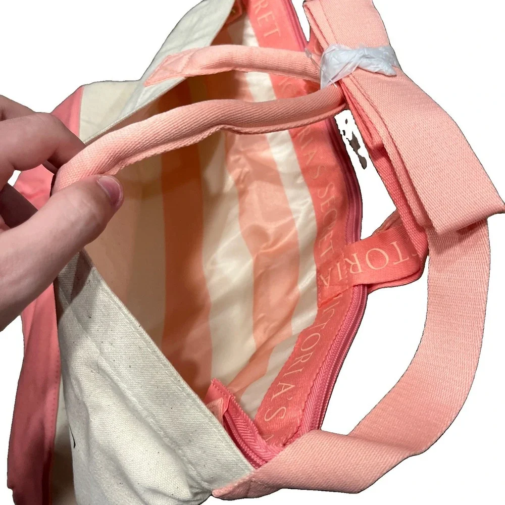 New. Victoria's Secret Iconic Pink/White Striped Insulated Cooler Beach Tote Bag